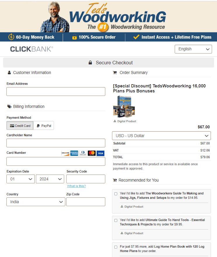 Ted’s Woodworking Checkout Page